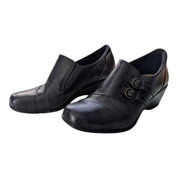 Earth Spirit Black Leather Booties Buckles Academia 6 - Picture 1 of 10